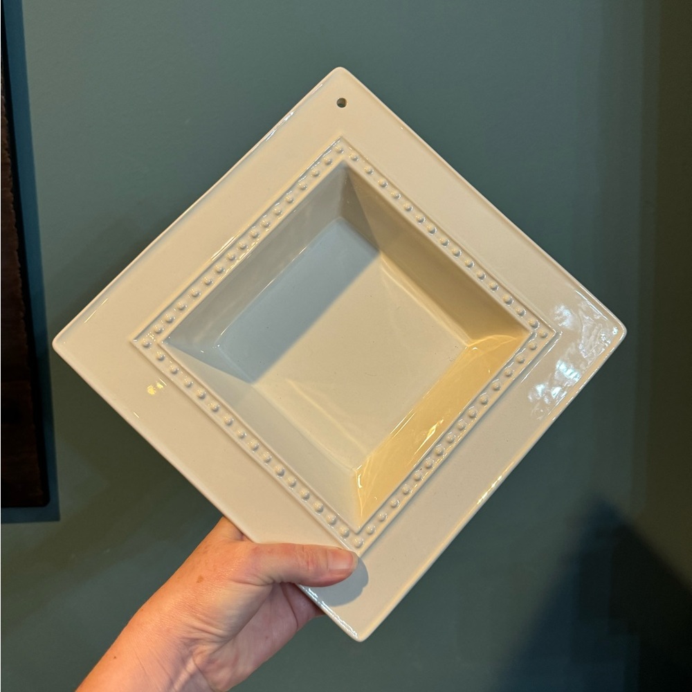 Nora Fleming Square Bowl Dish Napkin Holder Pearl Dot 9 1/4" Ceramic Retired